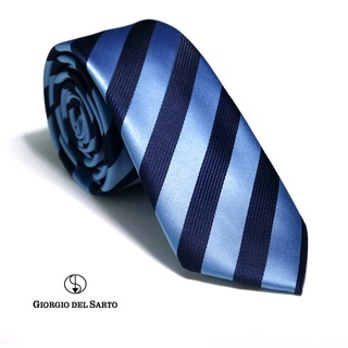 Giorgio Del Sarto Necktie 6 cm Blue Stripe with Fabric Texture เนคไทสีฟ้าลายริ้วมีเท็กเจอร์ #1