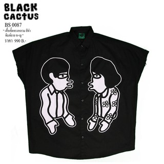 BS0087 เสื้อเชิ๊ตทรงหลวม สีดำ พิมพ์ลาย Man + woman ช+ญ BLACK SHIRT OVERSIZE MAN + WOMAN