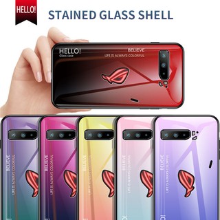 ( Asus ROG 3 / ROG Phone 3 Strix ) Phone 3 ZS661KS Case Gradient Glass Phone Casing Slim Cover กรณี