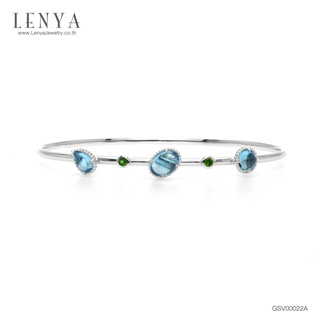 Lenya Jewelry กำไลข้อมือเงินแท้ ประดับบลูโทแพซ (Blue Topaz) ดีไซน์สวยรับกับข้อมือ