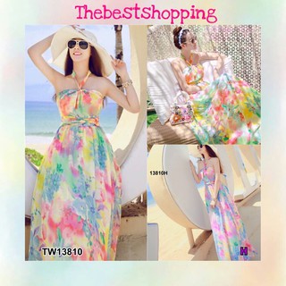 Thebest :: Maxi dress แมกซี่เดรสสายคล้องคอ มี 3 ลาย 3 สี ผ้าไหมอย่างดี (No.8.2)