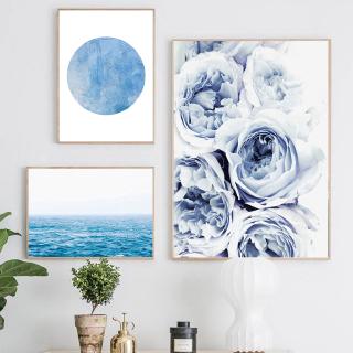 Nordic Poster Blue Ocean Canvas Painting Flower Wall Print Landscape Poster Modern Picture Abstract Wall Art Painting Home Decor