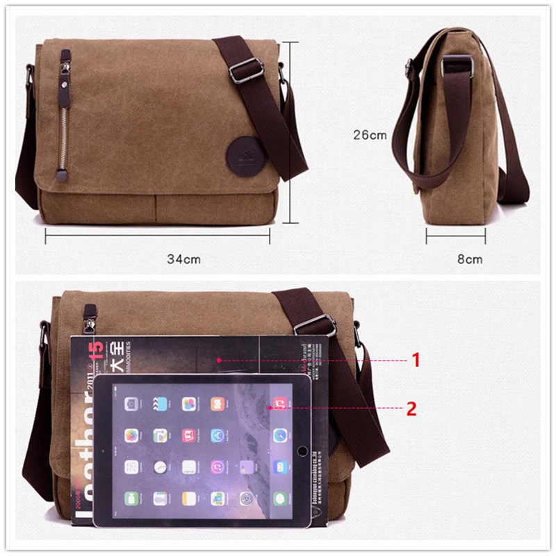 CS New Vintage Canvas Satchel Messenger Bag for Men Travel Shoulder Bag Crossbody School Bag for 13.3 Inch Laptop Chromebook Computer