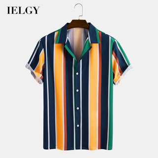 เสื้อเชิ้ตแขนสั้น ผ้าโพลีเอสเตอร์ ลายทาง สําหรับผู้ชาย ไซซ์ S-3XL IELGY