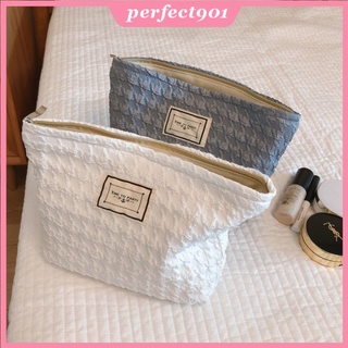 สินค้าเฉพาะจุดกระเป๋าเครื่องสําอาง Houndstooth สีพื้นความจุขนาดใหญ่แบบพกพา Makeup Bag