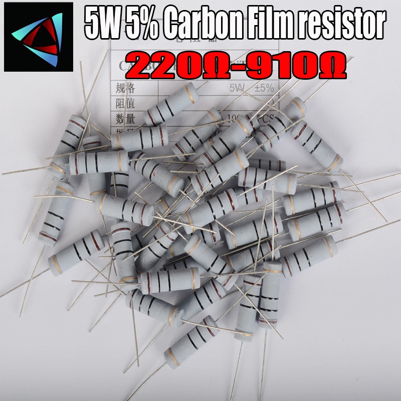 5pcs 5W 5% ตัวต้านทานฟิล์มคาร์บอน 1R ~ 1M 220 240 270 300 330 360 390 430 470 510 560 620 680 750 82