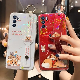 New Casing เคส for OPPO Reno7 Pro Reno6 6 Z 6 Pro Reno5 5 Pro 5G Phone Case Shiny Cartoon Animals With Wristband Soft Cover เคสโทรศัพท