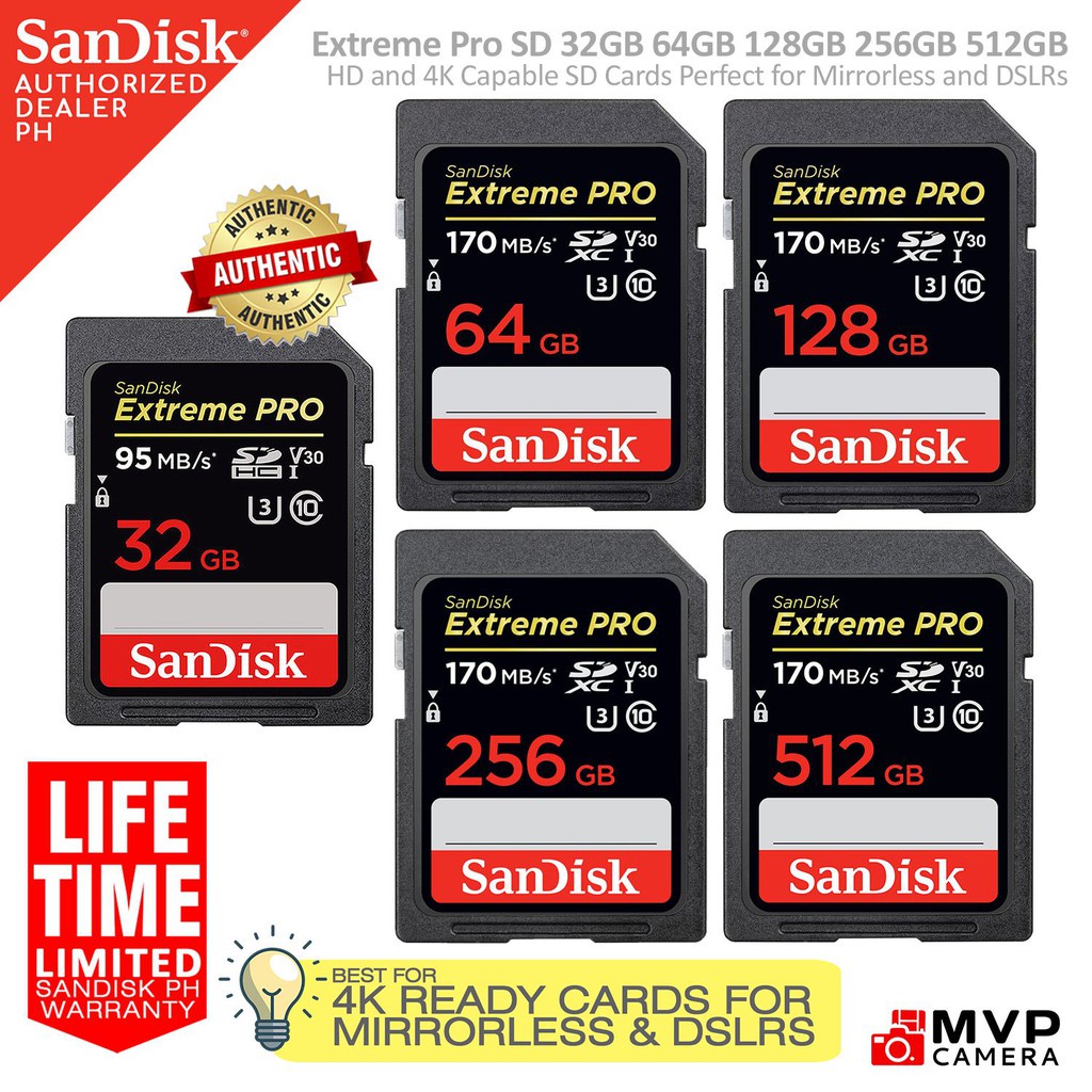 ゐ Extreme Pro SD Card 64GB 128GB 256GB 512GB SDXC SDHC 4K Video Ready