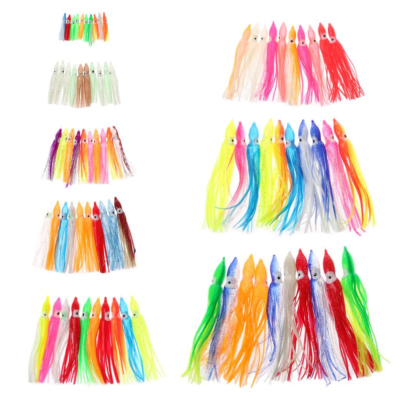 WOW 10 ชิ้นเหยื่อตกปลาพลาสติกกระโปรงปลาหมึก Trolling Octopus Soft Lure
