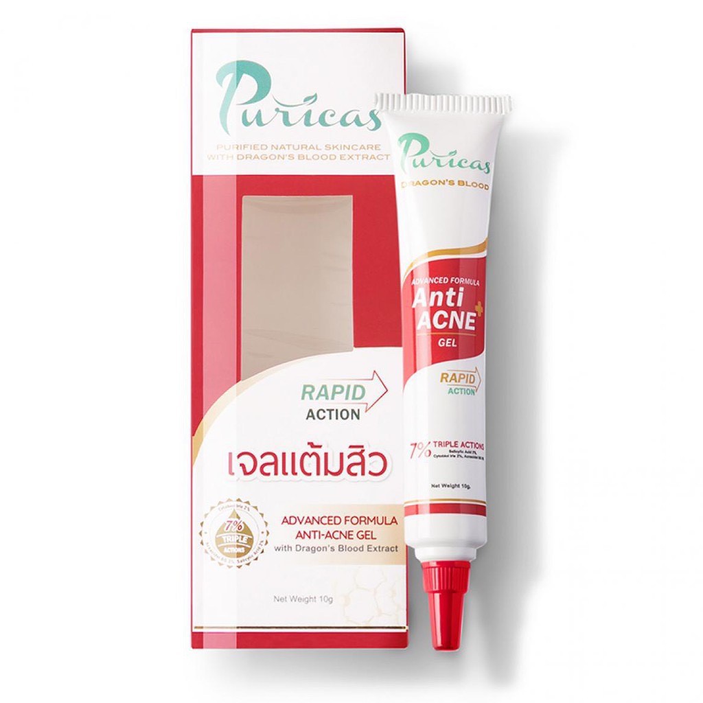 [ส่งฟรี]Puricas Dragon Blood Acne Gel 10 g. เจลแต้มสิว เพียวริกาส์ ดราก้อน บลัด แอนตี้ แอคเน่ เจล