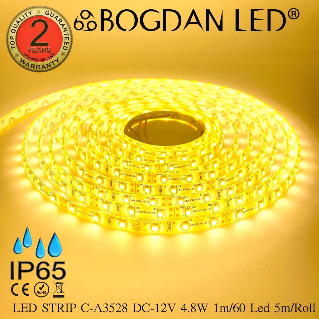 LED STRIP C-A3528-60-2800K DC-12V  4.8W/1M IP65 ยี่ห้อBOGDAN LED แอลอีดีไฟเส้นสำหรับตกแต่ง 300LED/5M