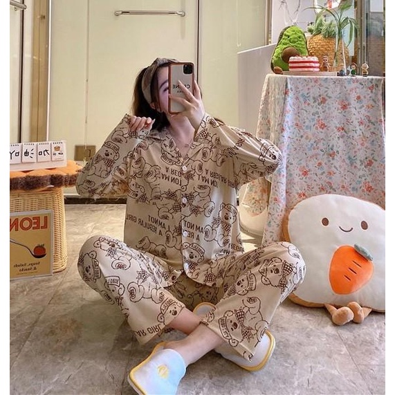 ชุดนอน ชุดนอนขายาวแขนยาว ชุดนอนผู้หญิง ชุดนอนลายน่ารัก ชุดนอนผู้หญิงผ้า ...