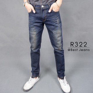 BEST JEANS กางเกงยีนส์ขายาวชาย รุ่น R322 สียีนส์ฟอกแต่งสะกิดขาด ใส่สบาย ไม่อึดอัด