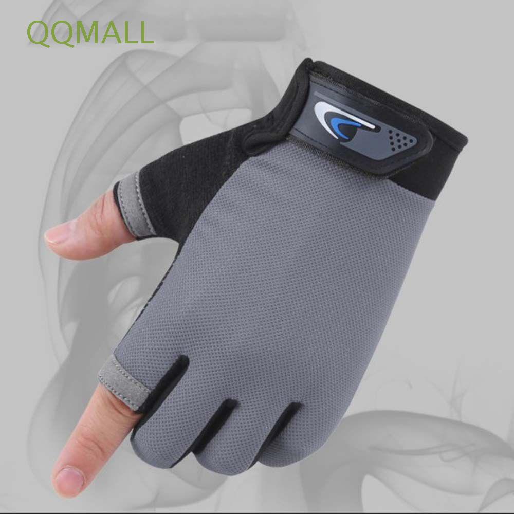 Qqmall ถุงมือขับขี่ ตั้งแคมป์ คุณภาพสูง ป้องกันแสงแดด กลางแจ้ง หน้าจอสัมผัส กันลื่น สองนิ้ว ตัดถุงมือผู้ชาย