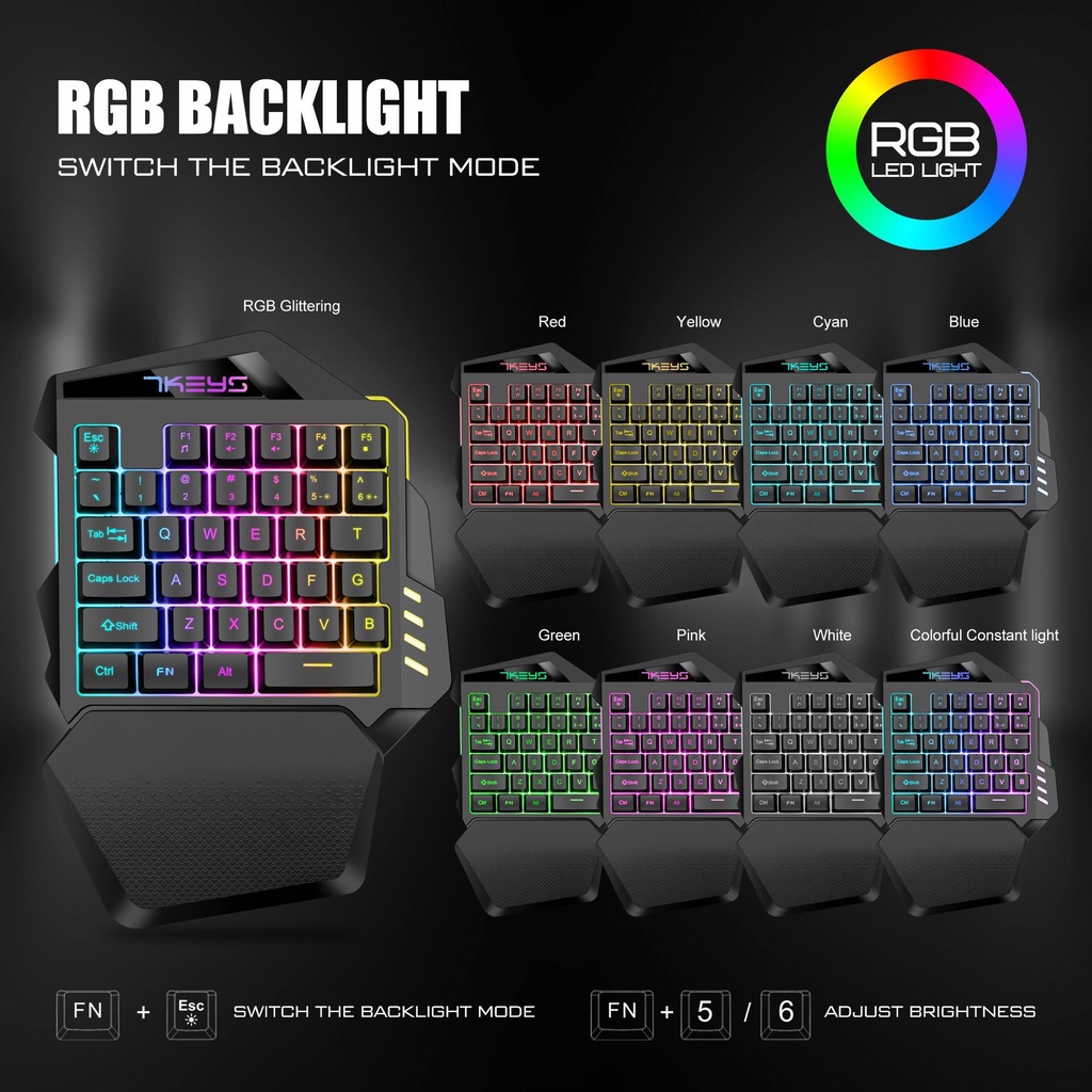 One-Handed Gaming Keyboard RGB Backlit 35 Keys Portable Colorful ...