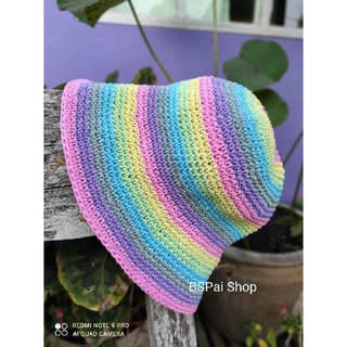 หมวกถักปีกสั้น สีพลาสเทล หมวกงานฝีมือ