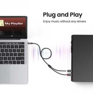 UGREEN 3.5มม.to 2RCA สายเคเบิ้ลเสียงสเตอริโอ Hifi ไนล่อนถัก