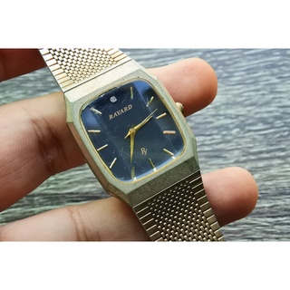 นาฬิกา Vintage มือสองญี่ปุ่น RAYARD SWISS MADE ระบบ Quartz ผู้ชาย ทรงสี่เหลี่ยม กรอบทอง หน้าดำ หน้าปัด 30mm