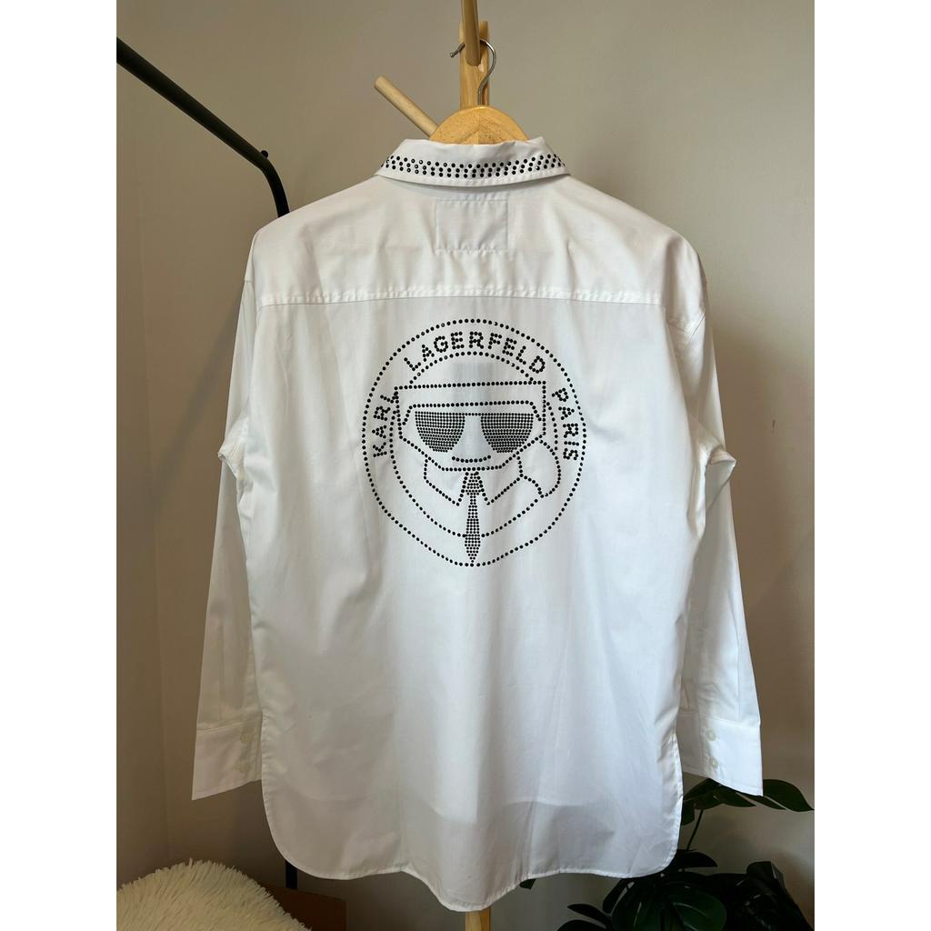 เสื้อเชิ้ตหญิงKarl เชิ๊ตหญิง "เชิ้ตแต่งปกหลังลุงปักคริสตัล ขาวงานแบรนด์Karlแท้ "รหัส.ท-KL005-814