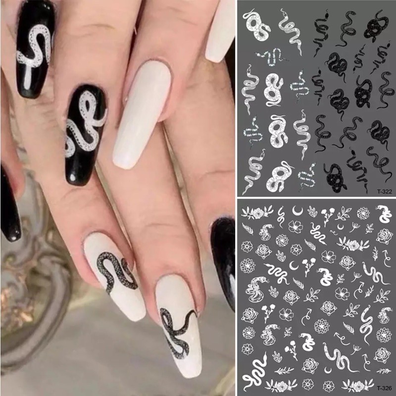 🐍สติกเกอร์แต่งเล็บ ลายงู ใช้ติดตกแต่งเล็บ 3D Nail Art Sticker