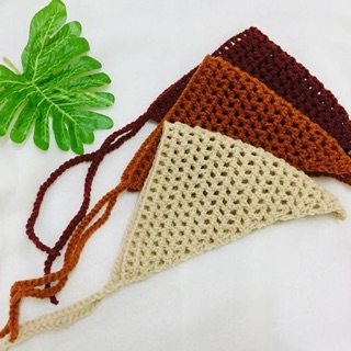 ผ้าโพกหัว ผ้าคาดผม ผ้าคาดผมไหมพรม ผ้าคาดผมถัก พร้อมส่ง3สีลายตาราง