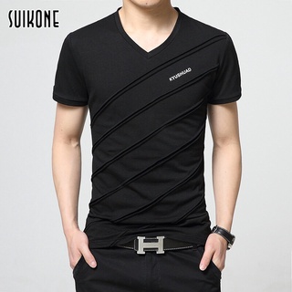 Suikone เสื้อยืดแขนสั้นสำหรับฤดูร้อนใหม่แบรนด์อินเทรนด์ฉบับภาษาเกาหลีชายเสื้อยาวปิดถึงก้นเสื้อยืดสั้นผู้ชายเสื้อวัฒนธรรมเสื้อโฆษณา