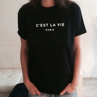 ลายน่ารัก♣№℗C est La Vie พิมพ์ T เสื้อผู้หญิงแขนสั้น TEE เสื้อ Femme Cotton TShirt ผู้หญิง O-Neck Camisa Feminina Top