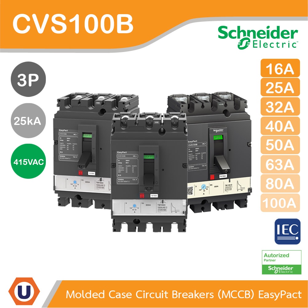 Schneider Electric - Circuit Breaker EasyPact CVS100B, 25kA at 415VAC, 16-100A 3P สั่งซื้อได้ที่ร้าน