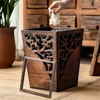 ถังขยะลายดอกฉลุไม้แกะฝีมือดี ห้องครัว ห้องนอน ห้องนั่งเล่น ท…