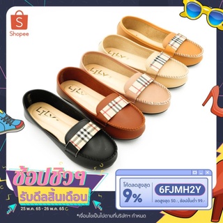 Size 41-45 รองเท้าคัทชู แบบเส้นคาดสก็อต หนังนิ่ม Lily Shoes [ใส่โค้ด SEUSE522 ลด20%]