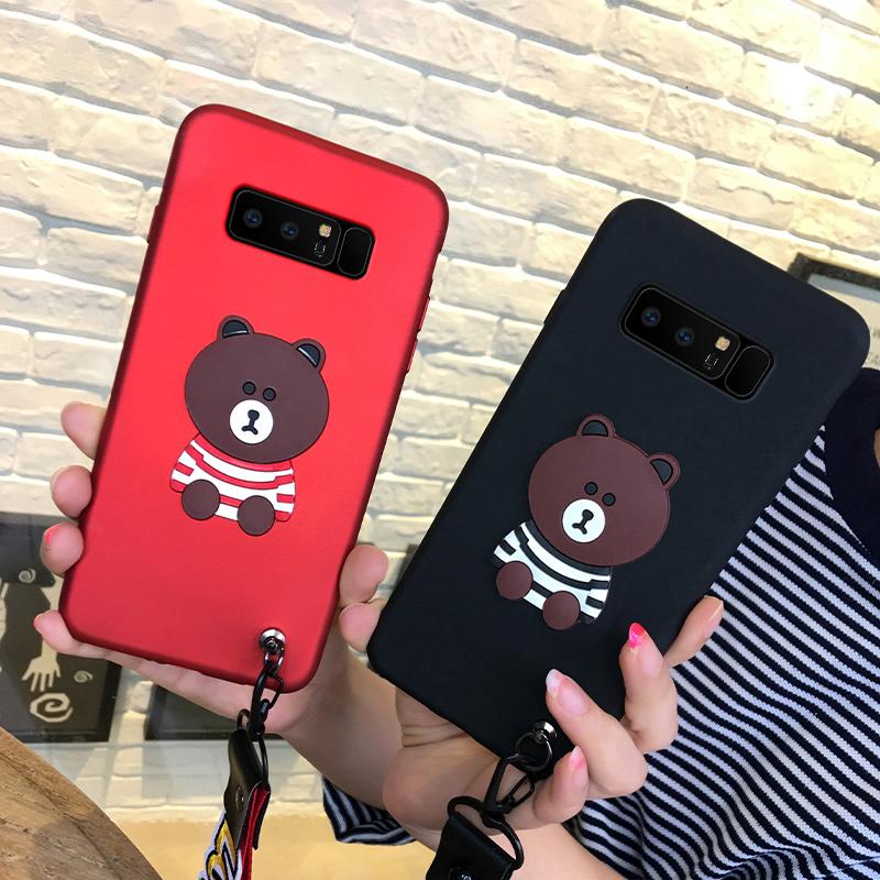 เคส ผิวด้าน ลายการ์ตูนหมีน่ารัก พร้อมสายคล้องโทรศัพท์ สำหรับ Samsung Galaxy S10 S10e Plus