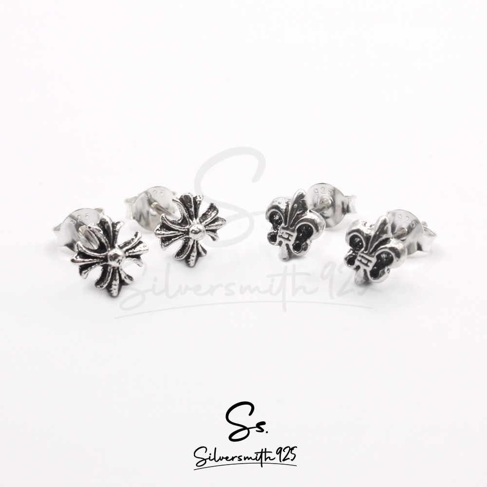 [ราคา/คู่] ต่างหูมินิมอล เงินแท้ 92.5% แฟชั่น สัญลักษณ์นักรบ พร้อมแป้นต่างหูตอก 925 / Silversmith