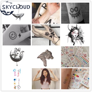 Skycloud สติกเกอร์รอยสัก ลายการ์ตูนสัตว์ ผีเสื้อ ดอกไม้ หน้ายิ้มน่ารัก ติดทนนาน สําหรับทุกเพศ