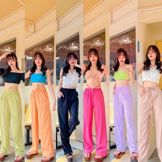 Nudeaholic New arrival กางเกงผ้าบับเบิ้ล ดีเทลทรงขายาวมีสาย จะมัดโบว์หรือมัดเอวเพิ่มความแซ่บบบ ใส่แมทง่ายจัดเลย SA LSP