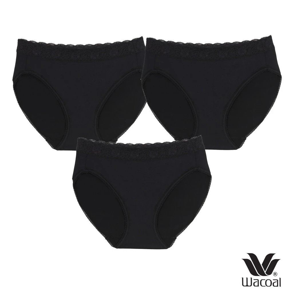 Wacoal Surprise Panty กางเกงในใส่สบายวาโก้ รูปแบบ Bikini ขอบลูกไม้ แพ็ค 3 ชิ้น รุ่น WU1C35/WU1T35 สีดำ (BB)