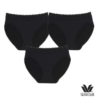 Wacoal Surprise Panty กางเกงในใส่สบายวาโก้ รูปแบบ Bikini ขอบลูกไม้ แพ็ค 3 ชิ้น รุ่น WU1C35/WU1T35 สีดำ (BB)