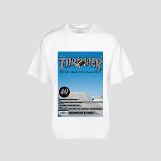 Tee เสื้อวินเทจชาย เสื้อยืด Thrasher ด้านหน้าพิมพ์ขนาดใหญ่ผ้าฝ้าย Unisex เอเชีย CODTshirtCotton +ah