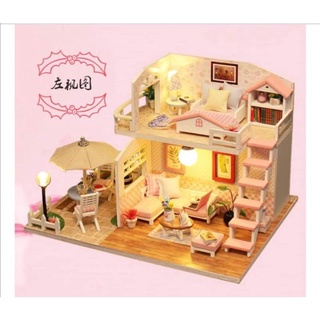 บ้านตุ๊กตา ห้องนอนโมเดิร์น 2 ชั้น บันไดสีชมพู D49