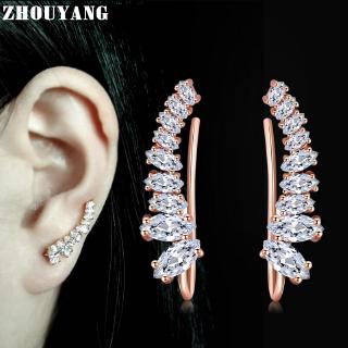 ด้านคุณภาพ ZHOUYANG ใหม่สี่เขี้ยวตั้งค่า 9pcs Cubic Zirconia สี Rose Gold หูตะขอ Stud Earrings เครื่องประดับ ZYE791 ZYE792