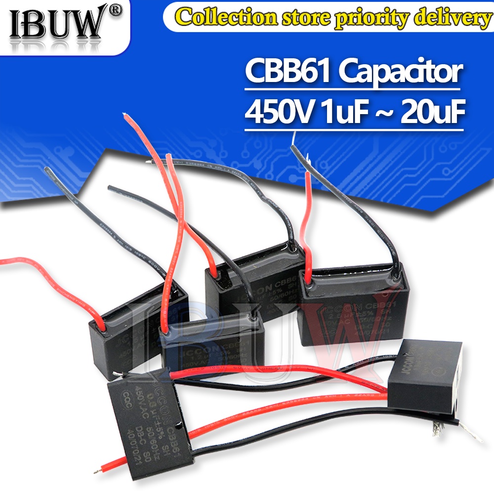ตัวเก็บประจุมอเตอร์พัดลมเพดาน CBB61 450V 0.8uF~12uF 1UF 1.2UF 1.5UF 1.8UF 2UF 2.5UF 3UF 3.5UF 4UF 4.