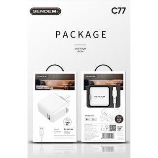 SENDEM C77 2.4A Fast Charger AC Adapter white 1M Fast charge Cable (White)