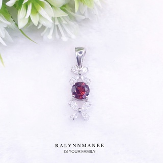 Z6429 จี้พลอยโกเมนแท้ ( Garnet ) ตัวเรือนเงินแท้ 925 ชุบทองคำขาว