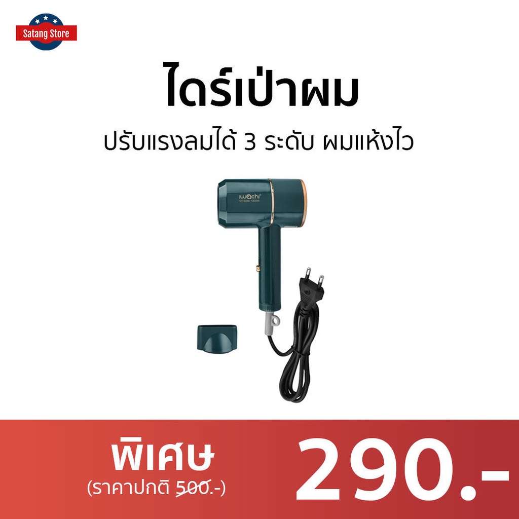 ไดร์เป่าผม IWACHI ปรับแรงลมได้ 3 ระดับ ผมแห้งไว GY-6688 - ไดร์เป่าผมพกพา