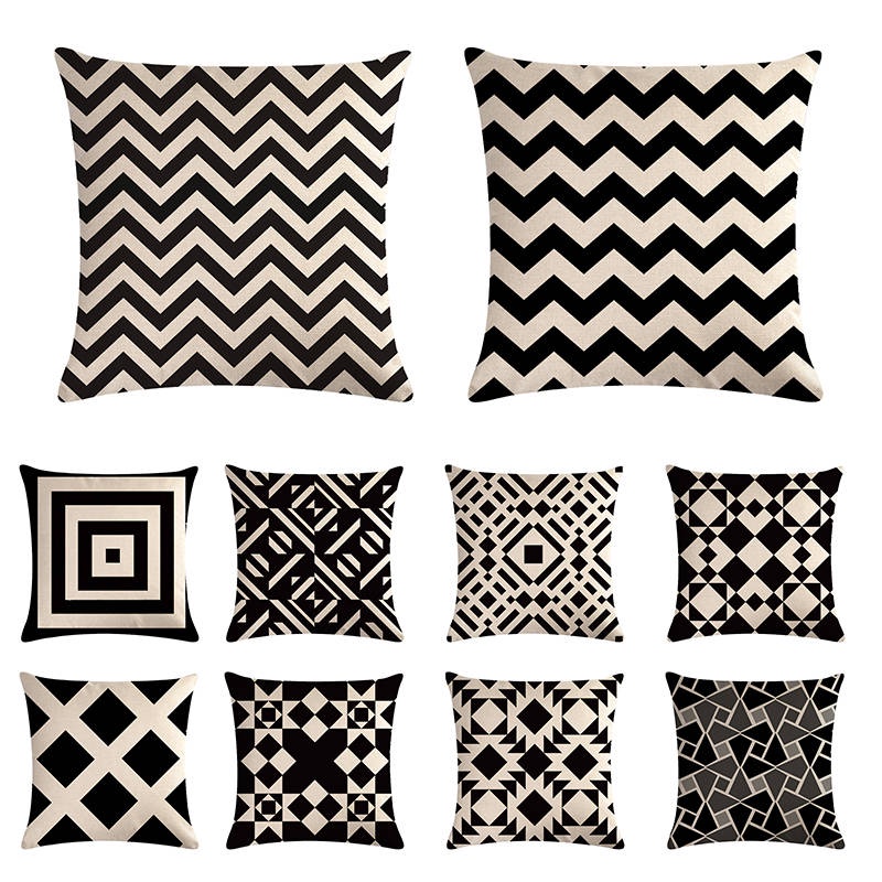 หมอน Cusion Cover Geometric Cusion Cover Black Wite Soft Trow หมอนตกแต่งปลอกหมอน