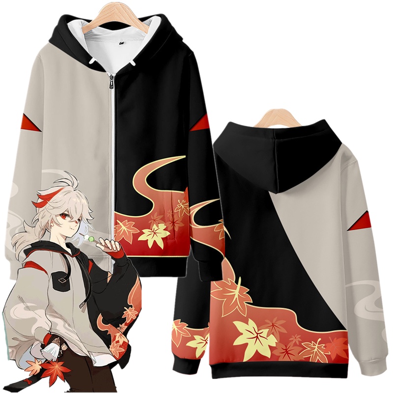เสื้อแจ็กเก็ตกันหนาวลําลอง มีฮู้ด แบบสวม แต่งซิป ลายเกม Genshin Impact Kaedehara Kazuha สําหรับผู้ใหญ่ ทุกเพศ