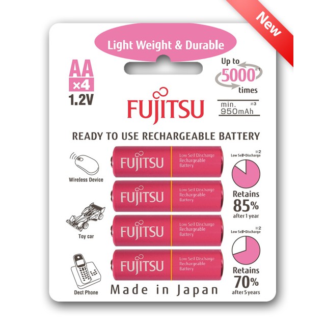 ถ่านชาร์จ Fujitsu HR-3UTLA ขนาด AA 1.2V ความจุ 1000 mAh 4 ก้อน