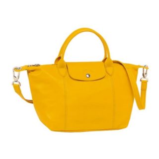 - พร้อมส่ง - Longchamp Le Pliage Cuir Hand Bag สี Sun ไซส์ S หูสั้น หนังแกะ แท้ 100%