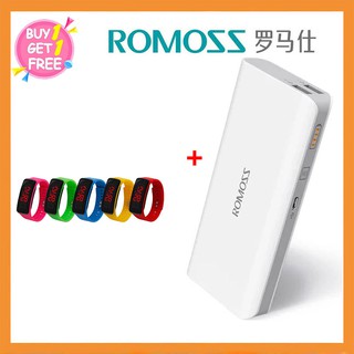 ROMOS Ready Stock แบตสำรอง 10400mAh แถบสี ฟรี สาย USB + พร้อมนาฬิกา LED ฟรี คุ้มค่าคุ้มราคา!