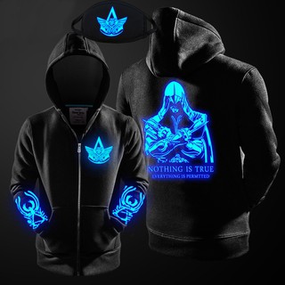 🤴เสื้อฮู้ดกันหนาวสีดำ ลายสัญลักษณ์ ASSASSINCREED NOTHING IS TRUE (เรืองแสง) ฟรีผ้าปิดปาก⚔