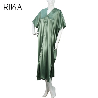 RIKA ชุดนอน FV3039 กระโปรงยาว ทรงค้างคาว คอวี ไหล่ล้ำ ชุดอยู่บ้านแม่ชอบมาก เนื้อผ้าซาติน เนียน นุ่ม ลื่นเย็นสบาย ไม่ร้อน